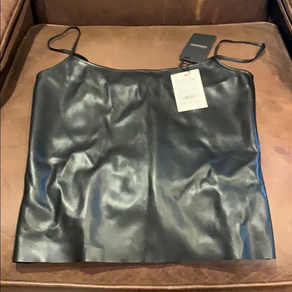 Theory black leather skinny tank top